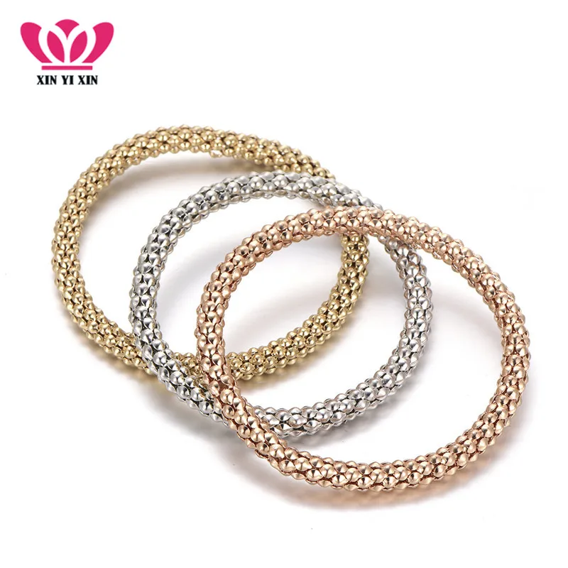 New 3 Pcs/Set Trendy Charm Bracelets & Bangles Popcorn Chain 3 Color Rose Gold Color 19-24cm Adjustable Bracelet Women Gift