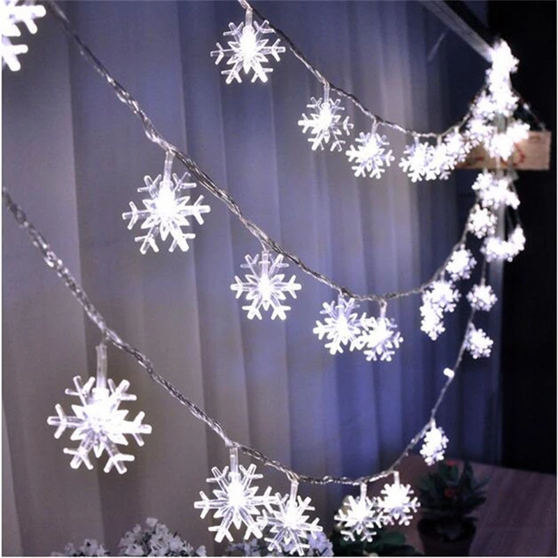 Tira de luces Led de copos de nieve de Navidad, iluminación de hadas para fiesta, boda, jardín, guirnalda de decoración, batería alimentada por USB