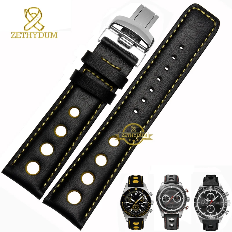 20mm Watchband Genuine Leather Strap for Tissot PRS516 Series Men‘s Watches Band With Butterfly Clasp Black Brown