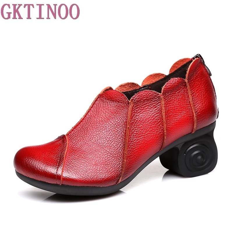 GKTINOO Women Pumps Genuine Leather High Heel Shoes Genuine Leather Thick Heels Handmade Shoe Vintage Style