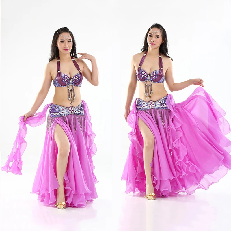 13 Colors Women Belly Dance Clothes Full Circle Maxi Skirts Side Split Ruffle Fringe Belly Dance Skirts (without belt)