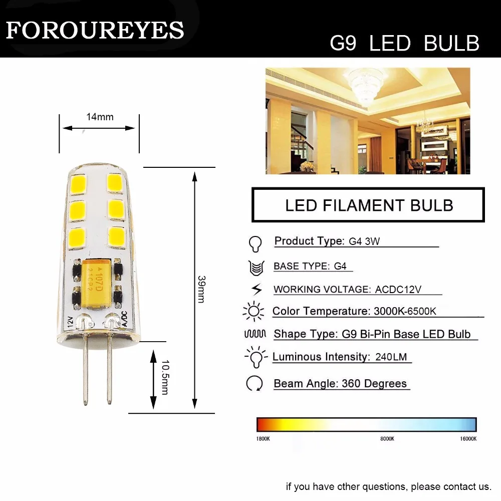 10pcs 12V G4 LED Bulb 3W SMD2835 lamp 360 Beam Angle Bulb warranty super bright Replace 25W Halogen Chandelier Light