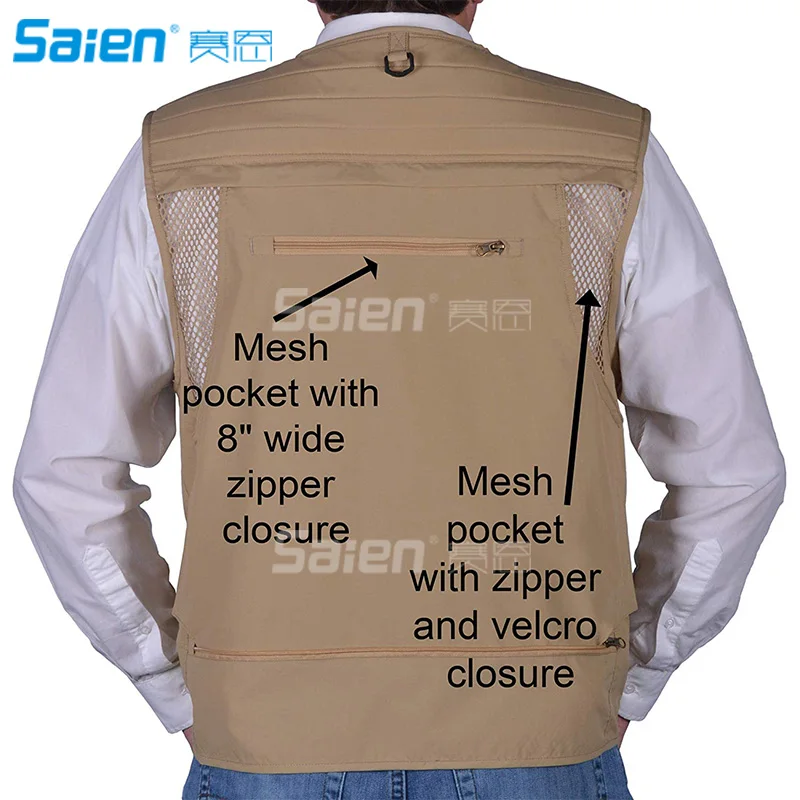 Men's Work Multi-Pockets Lightweight Outdoor Travel Fishing Vest for Travelers, Sports, Hiking, Bird Watching, River Guide