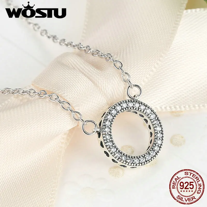 2019 caliente estilo Plata de Ley 925 100% auténtica círculo de la suerte romántico colgante collares para mujeres Sterling-Silver-Jewelry CRN010
