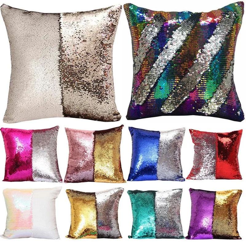 DIY Mermaid Sequin Cushion Magical Pink Throw Pillowcase 40cmX40cm Color Changing Sofa Bed Decor Decorative Reversible