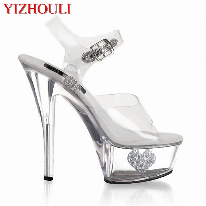 

Fashion star style 15cm sexy high-heeled shoes wedding crystal shoes 6 inch Platforms shoes glitter clear sandals