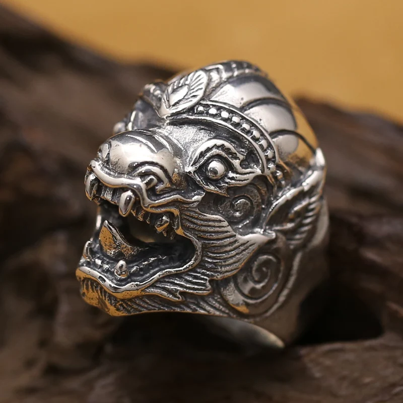 

Vintage 925 Silver Pixiu Ring Real Sterling Silver Fengshui Jewelry Good Luck Ring Thai Silver Pixiu Luck Ring