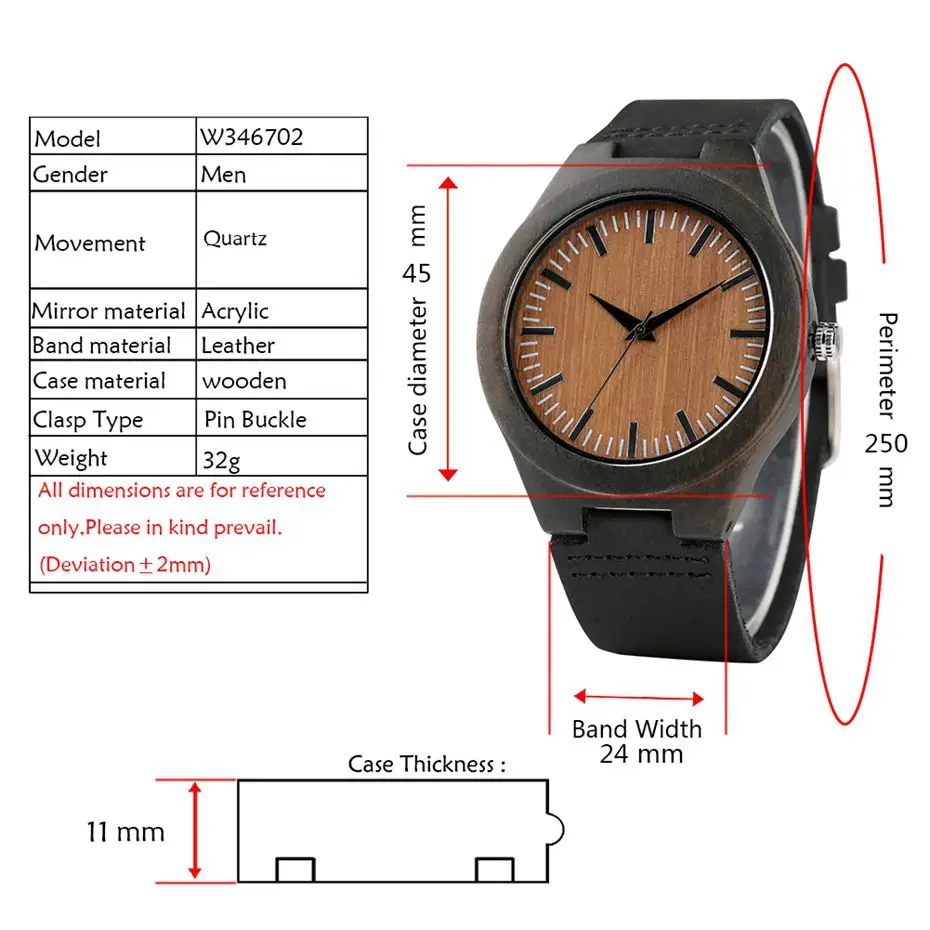 Men Watch Simple Bamboo Ebony Wood Watch Royal Blue Chic Black Quartz Watches Male Clock Hour Man Genuine Leather with Gifts Box