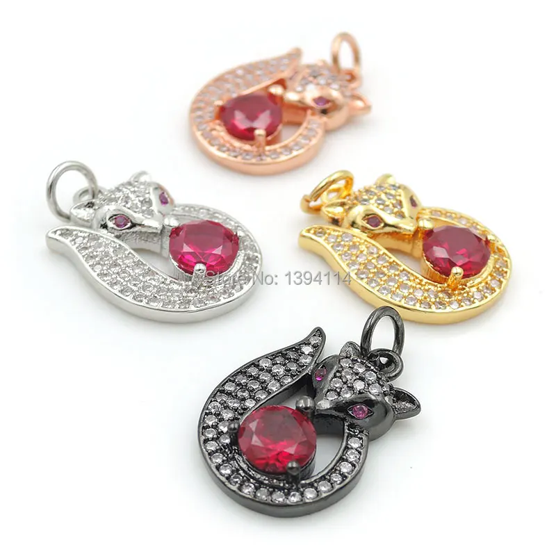 

18*14*4mm Micro Pave Clear&Red CZ Fox Charm Fit For Making DIY Bracelets Or Necklaces Jewelry