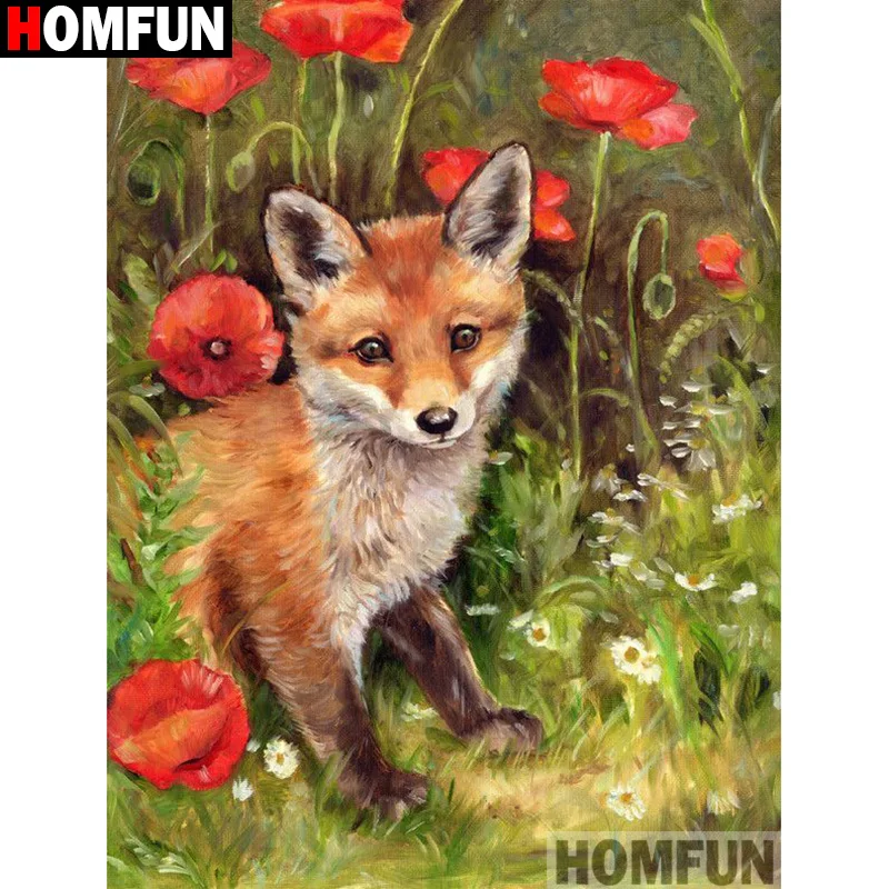 

HOMFUN Full Square/Round Drill 5D DIY Diamond Painting "Animal fox flower" Embroidery Cross Stitch 3D Home Decor Gift A13408