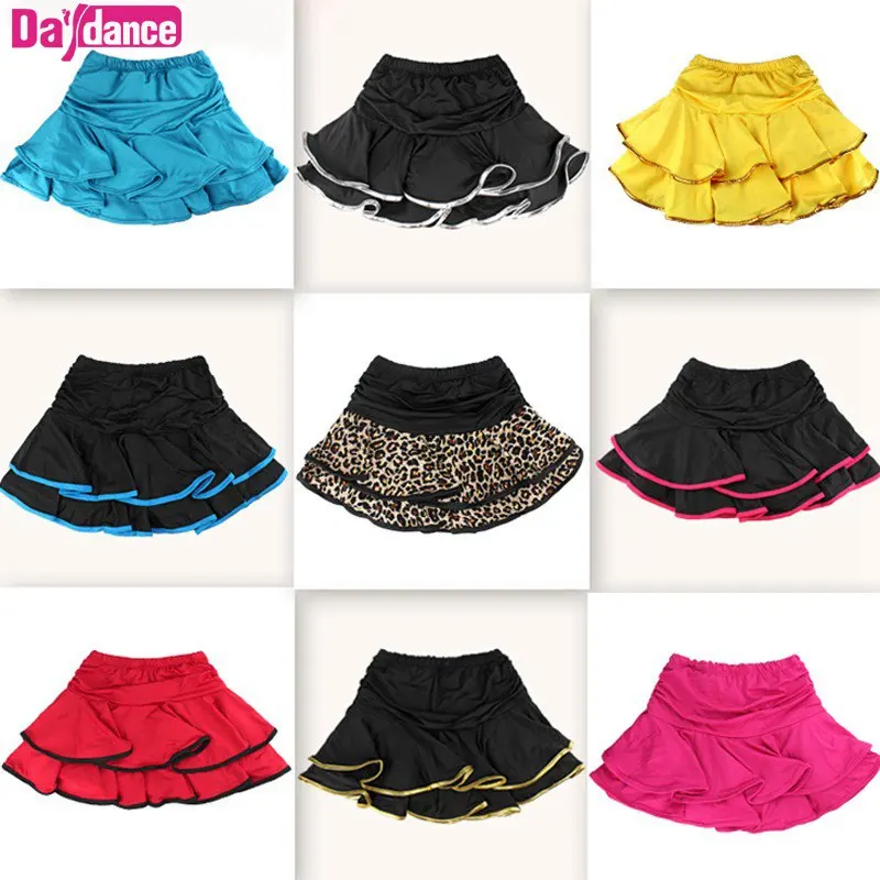 Girls Dance Skirt Latin Salsa Cha Cha Rumba Samba Modern Ballroom Skirts With Shorts 10 Colors