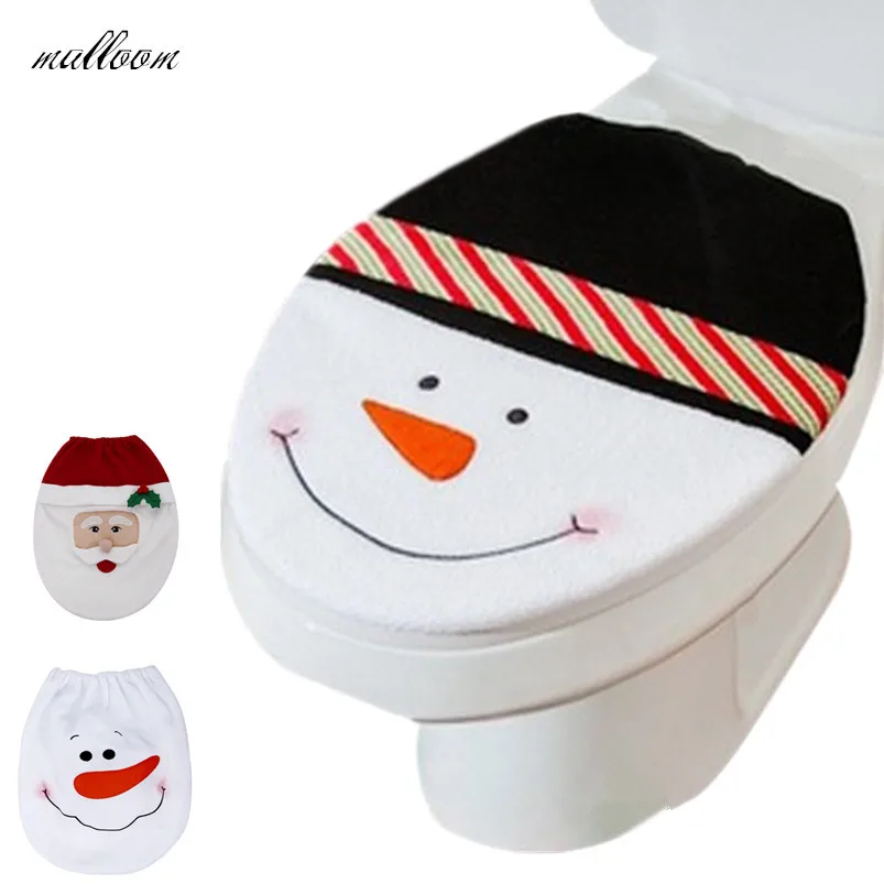 Snowman Toilet Seat Cover and Rug Bathroom Set Christmas Decoration