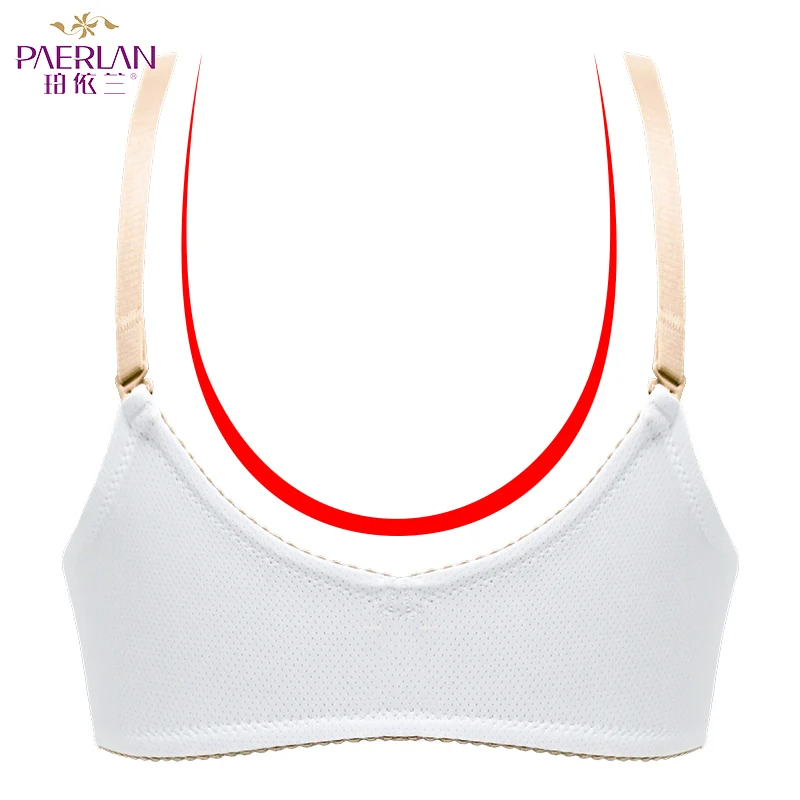 PAERLAN Front Closure Wire Free Standing Cotton Push Up Bra Spring Seamless Small Breasts Together Adjusted - White Bra Straps