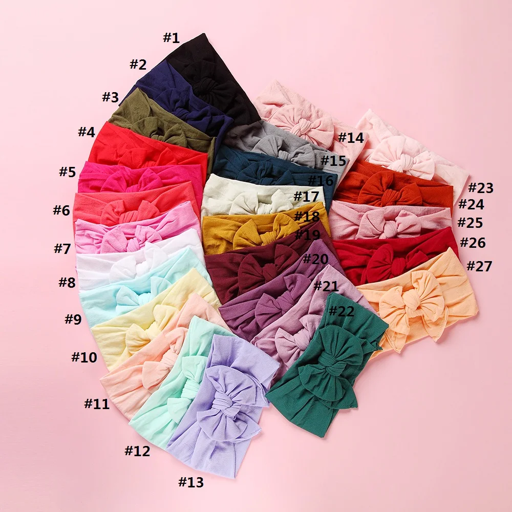 

MengNa 27 color Pick 2019 New Knot Hair Bow Wide Nylon Headbands Newborn Knotbow Nylon Turban Headwraps Girls Headwear 30pc/lot