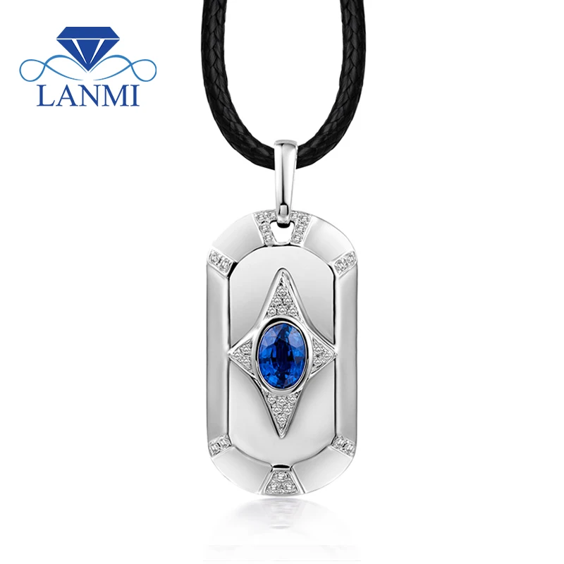 

LANMI 0,99 карата натуральный синий сапфир кулон из настоящего белого золота 18 карат сапфировые подвески с бриллиантами для мужчин кулон с драгоценными камнями