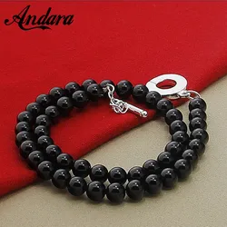 New Trendy 925 Sterling Silver Round Black Pearl Necklaces Women Men Jewelry Wedding Party Gift