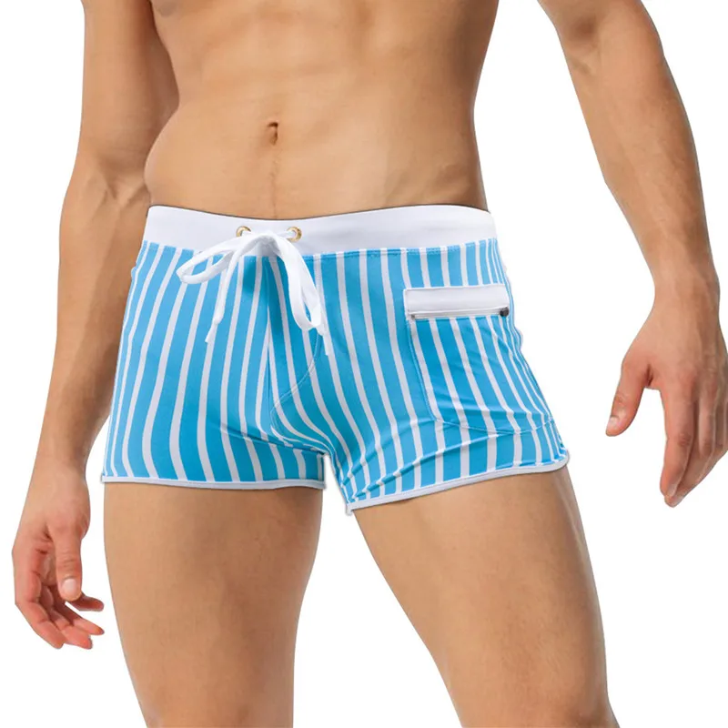 Summer Men Swim Briefs Stripe Swimsuits Shorts Bermuda Beach Shorts Gay Swimwear Bikini Low Waist Bath Boxers Swimming Trunks