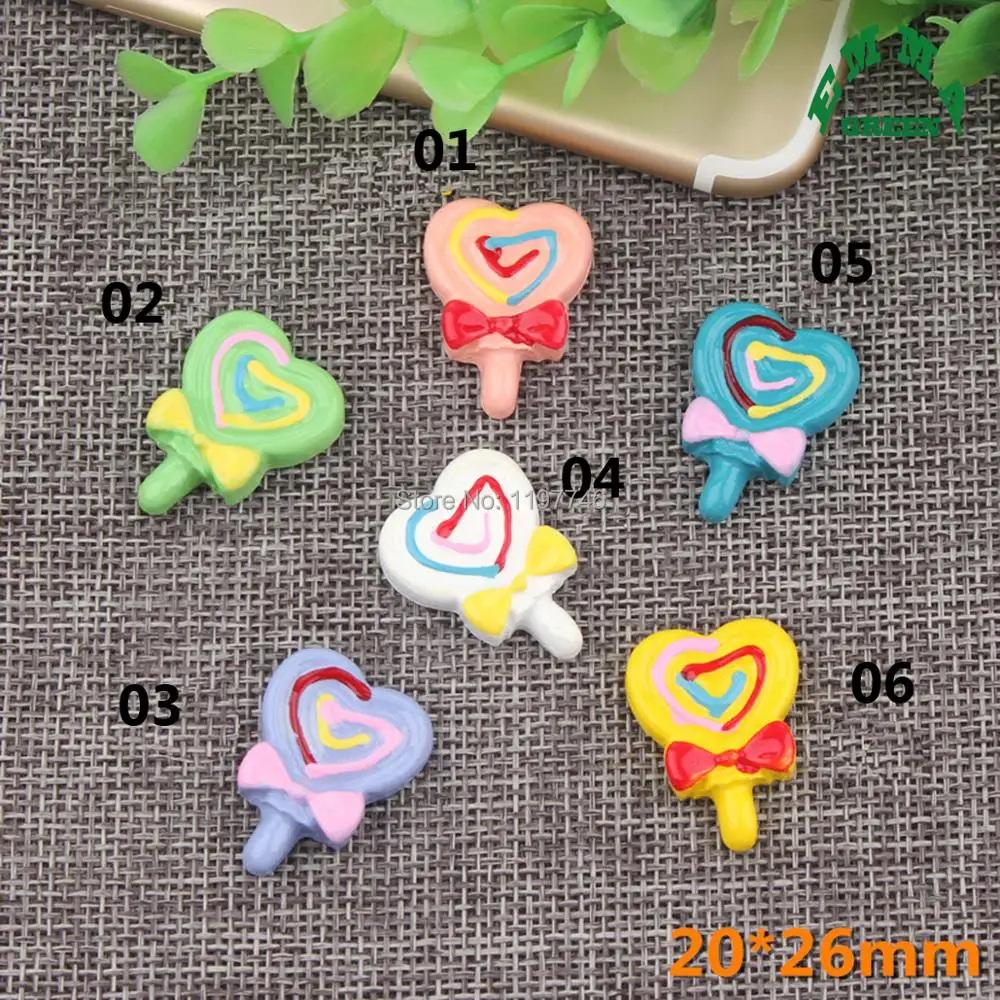 Lollipop Lolly Heart Shape Resin Cabochon 40pcs 20x26mm Simulated Food Pattern Flat Back Cabochon Girls Like