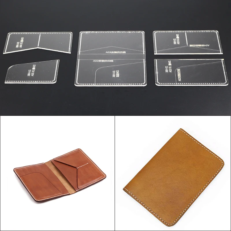 YOMDID 5pcs Acrylic Wallet Card Bag Transparent Templates Leather Craft Pattern Stencil Leather Tool acrylic leather template