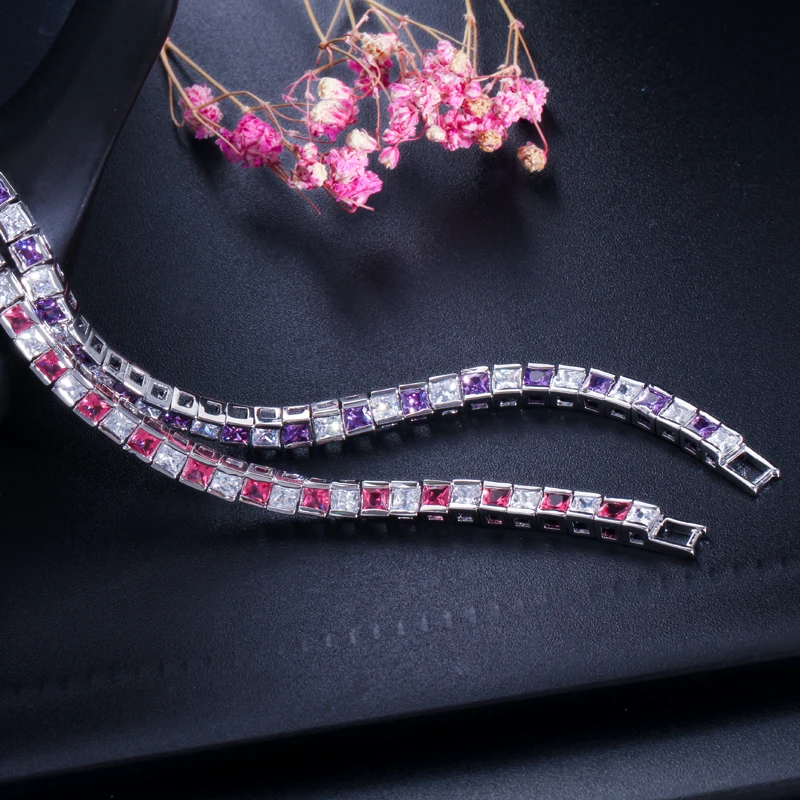 CWWZircons Marken-Tennisarmband mit quadratischen 3mm Zirkonen für Damen, Weißgoldfarben, Prinzessinnenschliff, Party- und Hochzeitsschmuck, Großhandel S0071 – Detail 9