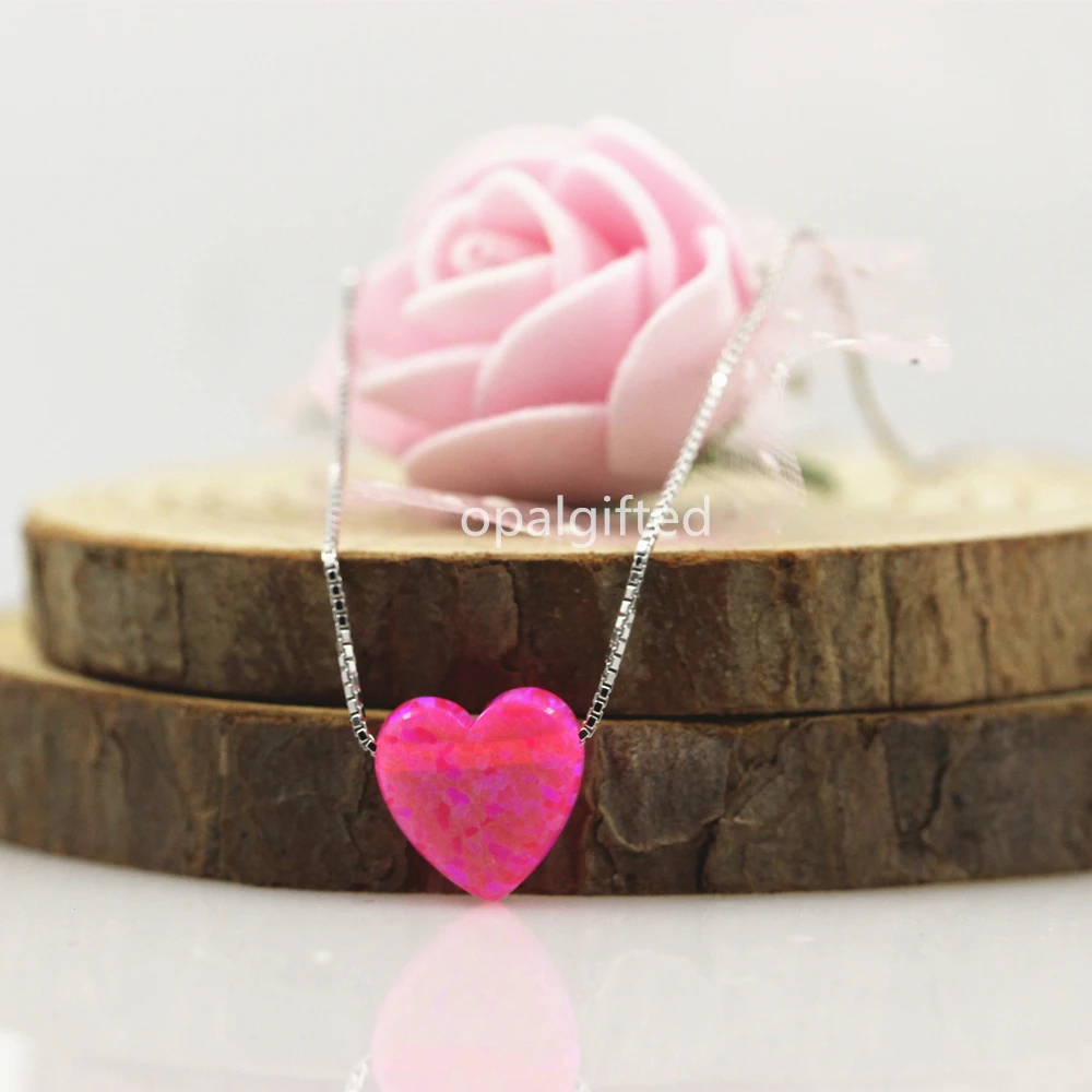 (1pc/lot)Free Shipping 10mm lab Created OP55 Pink Heart Opal pendant 925 Sterling Silver Necklace heart fashion jewelry for gift