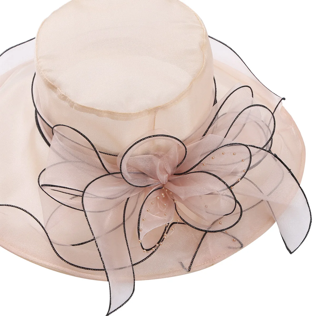 Chapeau de soleil en Organza à large bord pour femmes, élégant, à volants, à fleurs, Kentucky Derby, pour fête de mariage, grand chapeau d'été