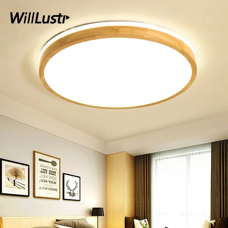 LED Wood Ceiling Lamp Round Square Rectangle Natural Color Sitting Room Bedroom Hotel Lounge Hall Modern Minimalist Lighting