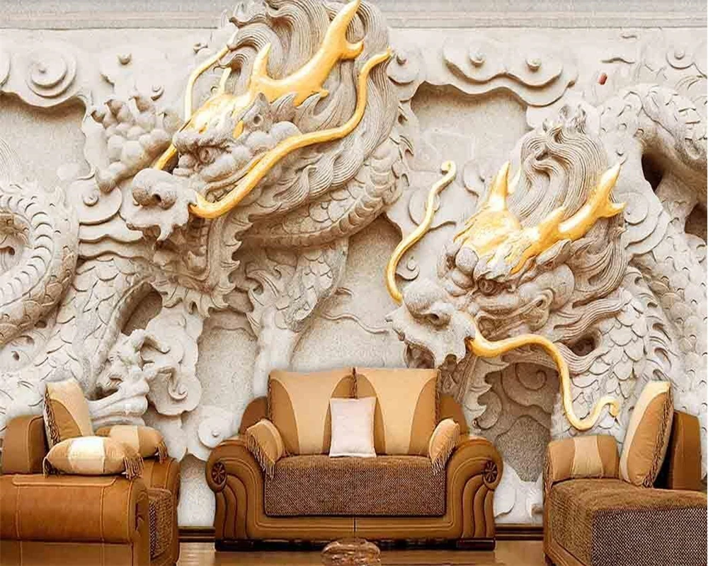 

Beibehang Custom wallpaper 3D new Chinese reliefs gold royal dragon grain TV background wall living room murals 3d wallpaper