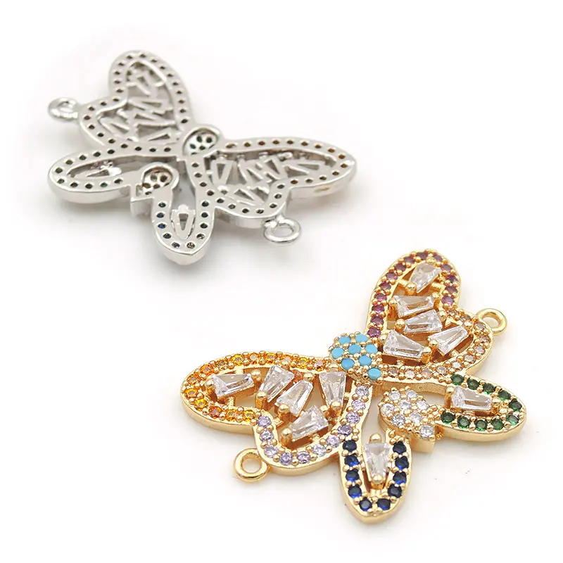 26*19*3mm Micro Pave CZ Of Mixing Colors Butterfly Connector Fit For Women As DIY Bracelets Accessory