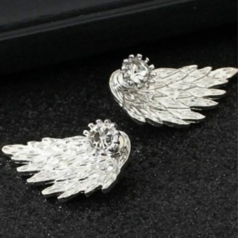 New Fashion Gift Lady Earring Party Jewelry Earrings Gold And Silver Gothic Cool Angel Wing Rhinestones Alloy Earrings For Women