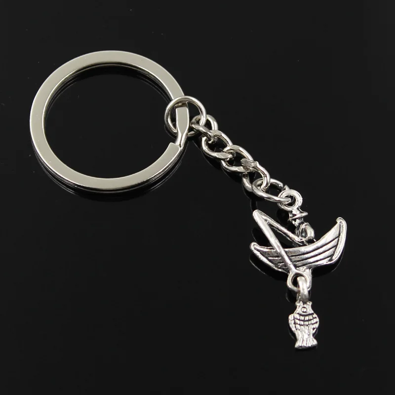 New Fashion Men 30mm Keychain DIY Metal Holder Chain Vintage Fisherman Fishing Boat 31x19mm Silver Color Pendant Gift