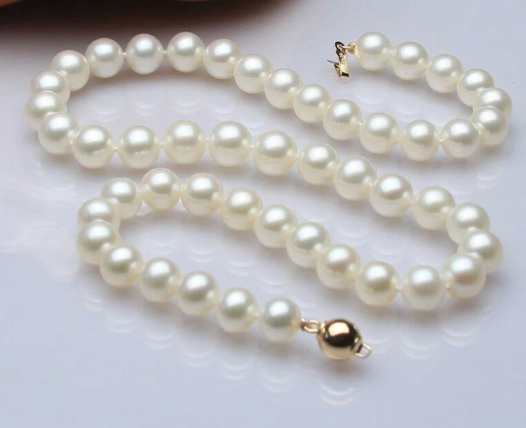 

FREE SHIPPING@@ genuine AAA++ 7-8mm white cultured pearl necklace 17" @^Noble style Natural Fine jewe &