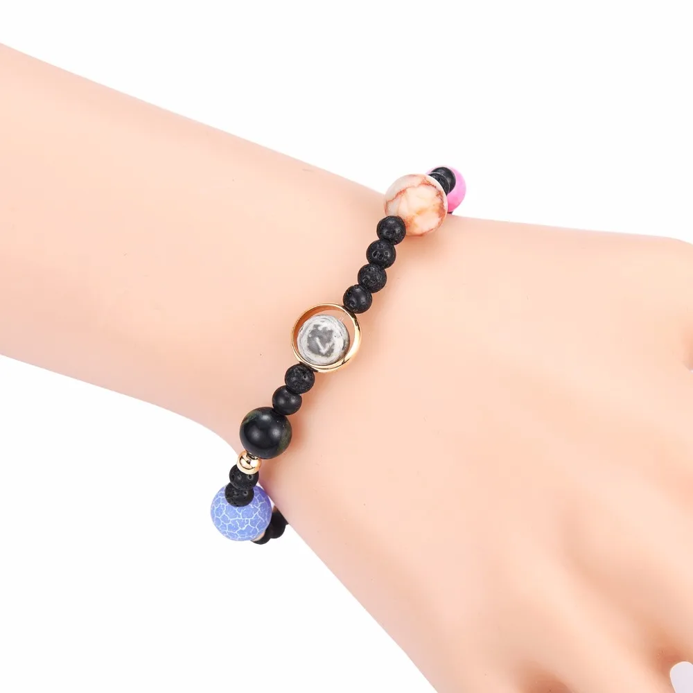 Charm Solar System 9 Planets Universe Stars Men Natural Stones Beaded Galaxy Strand Bracelets For Women Saturn Pluto Earth Moon