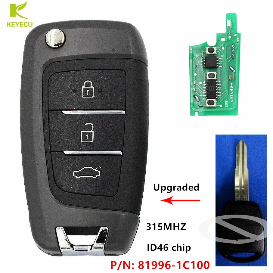 

KEYECU Upgraded Folding Remote Key Fob 315MHz ID46 Chip for Hyundai Accent /Verna/Getz 81996-1C100