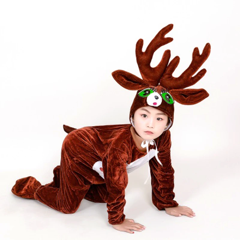Kids Reindeer Costume Christmas Little Elk Cosplay Animal Fancy Dress Jumpsuit with Headwear Toddlers Children Carnival Costumes image 5