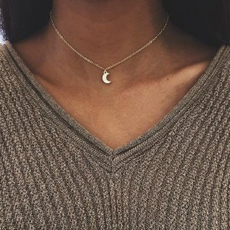 Bohemian Tiny Heart Star Necklace for Women Short Chain Coin Bar Moon Pendant Necklace Gift Choker Necklace