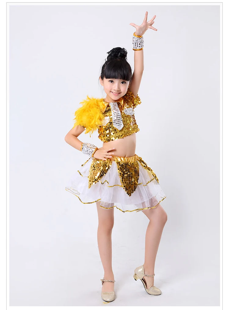 Girl Blue Dance Sequin Jazz Dance Costume Children Girls Jazz Dance Performance Shirt Skirt Hip Hop New Kid Girl Jazz Dancewear