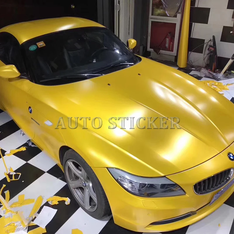 

1.52*20M Premium Pearl Metal Bumblebee Yellow Vinyl Wrap Matte Metallic Car Film For Car Sticker Bubble Free Car Wrapping Vinyl