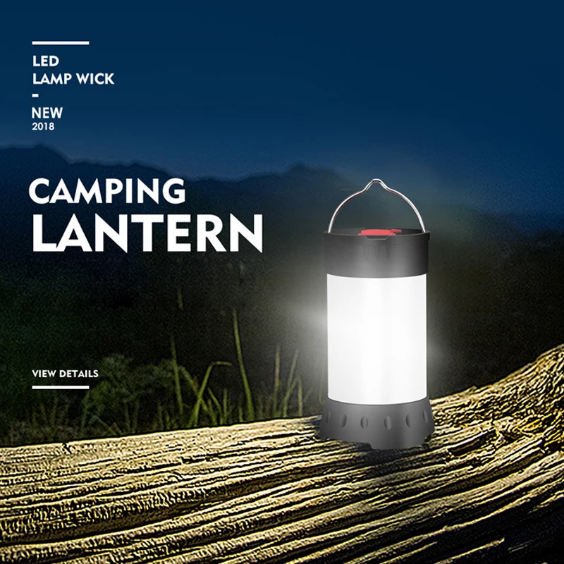 Lanterna de acampamento magnética portátil, 5 Level Brightness Hanging Tent, Lanterna de emergência recarregável USB, Bateria 18650