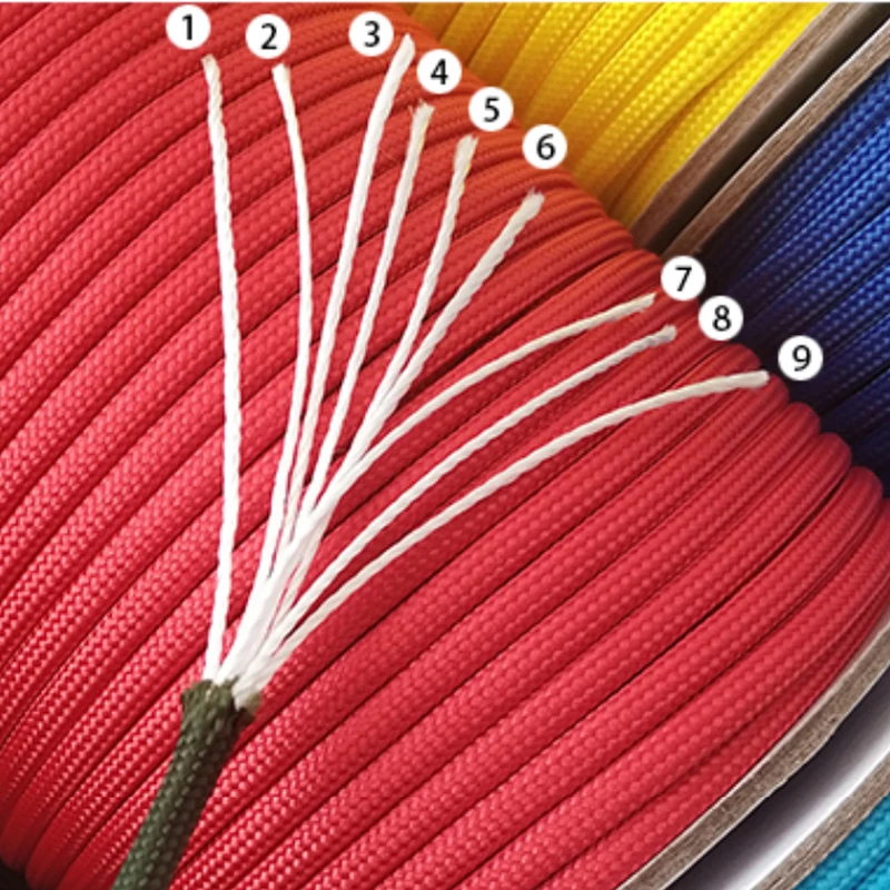 New 550 LB 50FT 100FT 4mm Dia 9 Strand Paracord Parachute Cord Lanyard Tent Rope Guyline Mil Spec Type III  For Hiking Camping