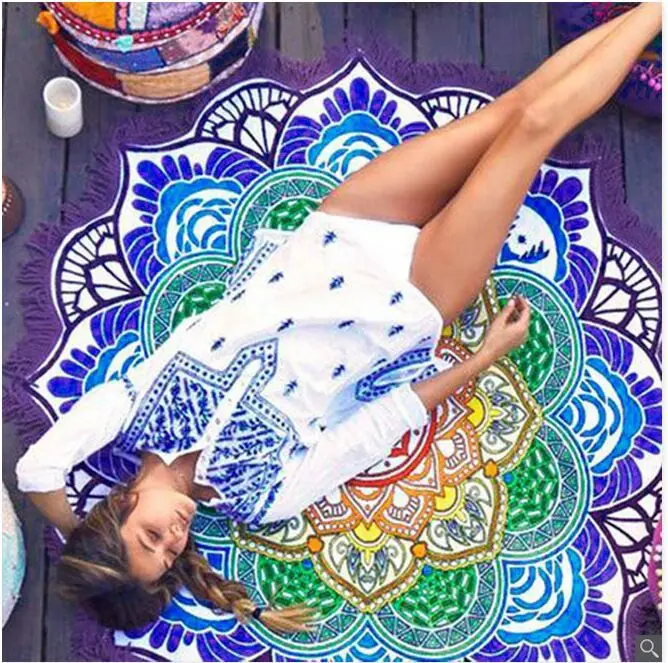 Drop shipping Color printing Sousa circular polygon Flow Yoga Mat Towel lotus colorful beach towel blanket shawl sunscreen