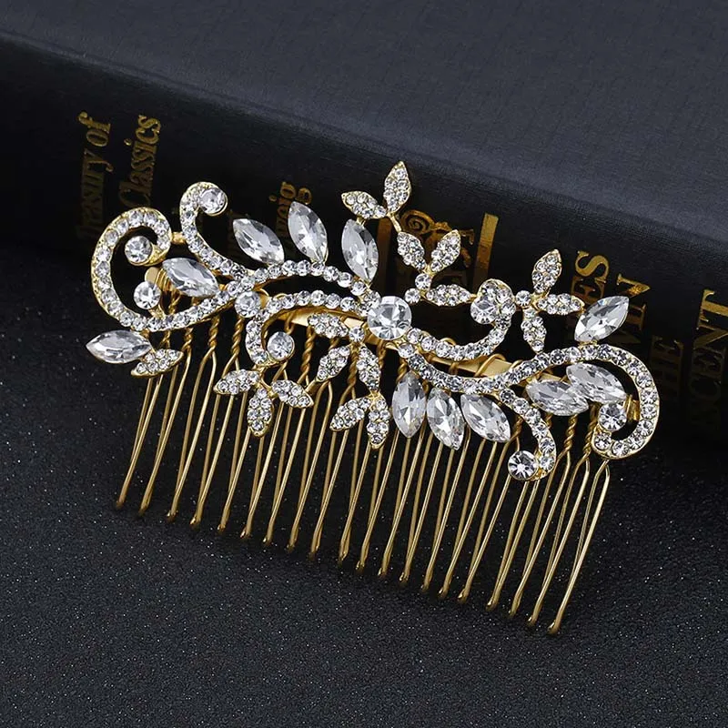 BLIJERY Fashion Gold Color Pearls Crystal Floral Hair Combs for Women Brides Headpiece Bridal Wedding Hair Accessories Gifts