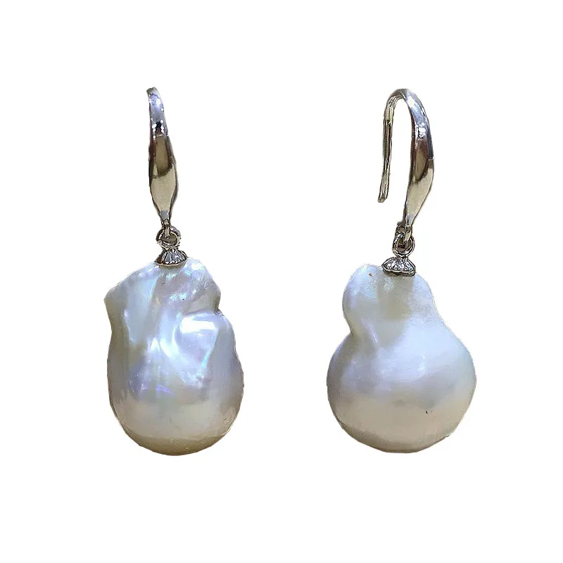 necklace hook earrings set baroque style large size white color nucleated flameball pear shape pearl charming