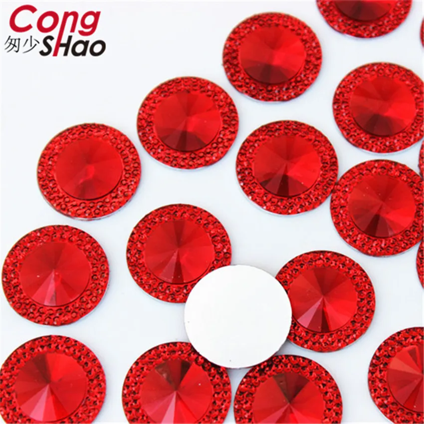 Cong Shao 100PCS 20mm Round Shape Resin Rhinestone Flatback Beads Strass Crystal Stones For Clothes Decoration Craft DIY CS442