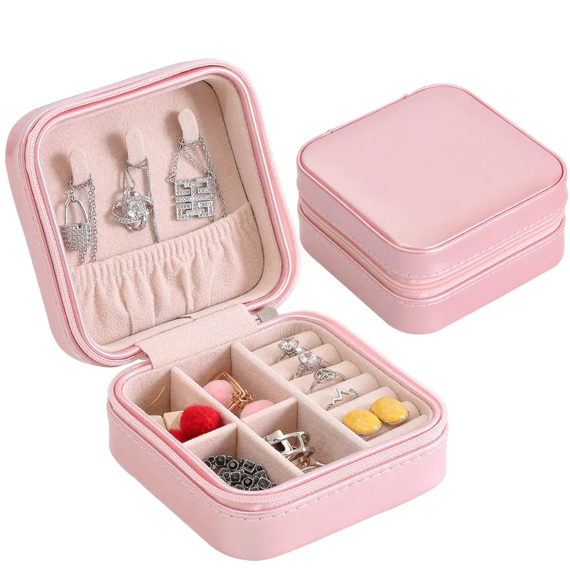 

Jewelry Casket Cosmetic Storage Box Makeup Packing Organizer Multi-function Earrings Ring Container Case Portable Leather travel