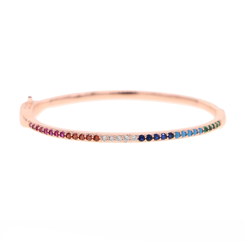 Luxury Classic Fashion Multi Color Full Rainbow Cz Bracelets Elegance Women Girl Simple Open Adjust Romantic Charm Brand Jewelry