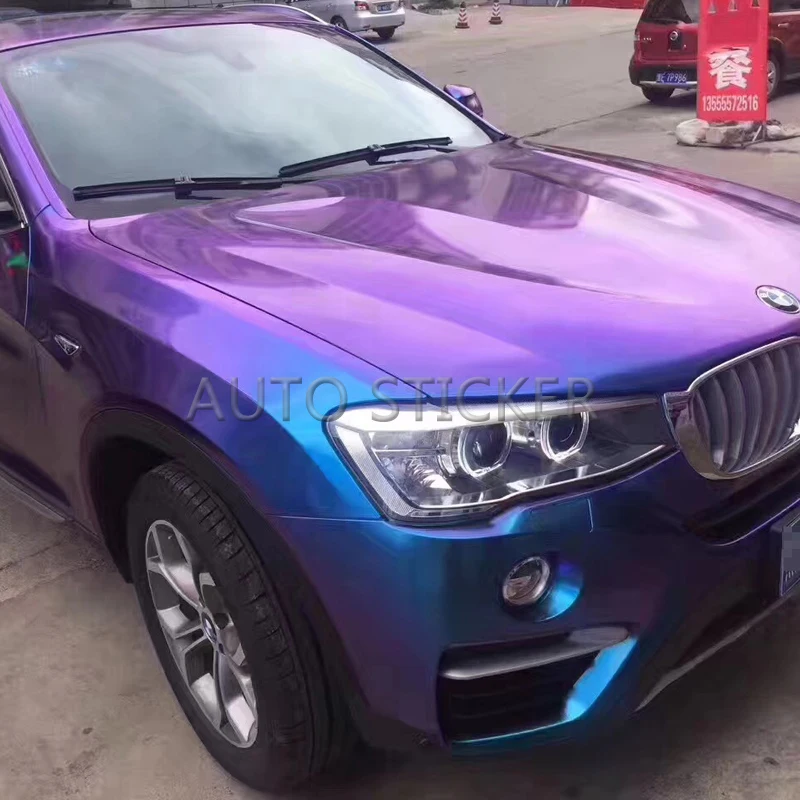 Glossy Pearl Chameleon Vinyl Wrap Film Gloss Blue To Purple Car Wrap Sticker with Air Release Size:1.52*20M/Roll