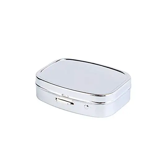 Decorative Pill Box Cute Size for Purse Metal Locking Small Daily Case silver color