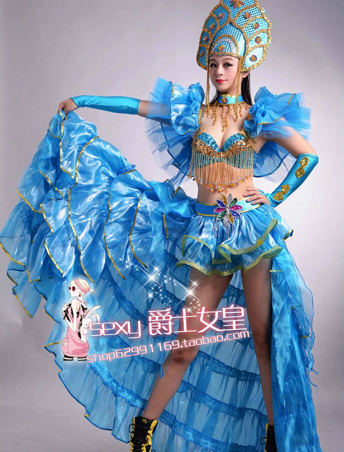 Brazil women Opening show Costume sexy performance wear national dance clothing set Feather headdress nightclub singer dancer