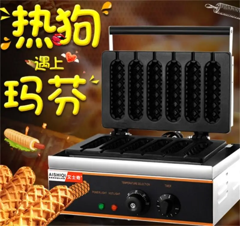Commercial Electric มัฟฟินวาฟเฟิลสุนัขร้อนเครื่อง Crispy ข้าวโพดสุนัขร้อนวาฟเฟิล Maker Stick ภาษาฝรั่งเศสคำมัฟฟินเครื่องไส้กรอก